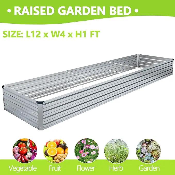MGNO 2pcs 12x4x1FT Galvanized Raised Garden Bed-Outdoor Planter Box for Vegetables-Metal Garden Bed,RRectangle Planting Box for Herb,Flower by GreenHaven Gardens