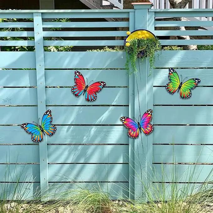 Oraytteo 4 Pack Metal Butterfly Wall Decor, Butterflies Wall Art Hanging Sculptures for Outdoor, Fence Patio Yard Tree Garden Home Decorations, Housewarming Gift by GreenHaven Gardens