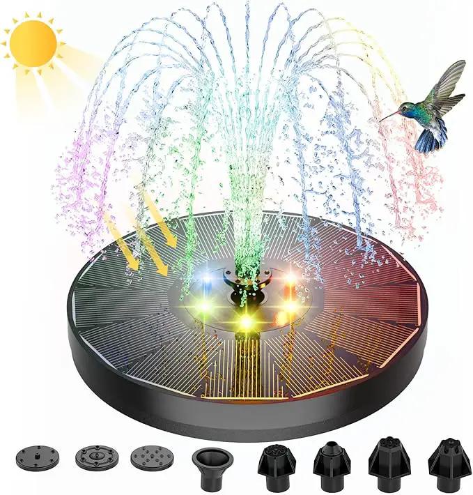 ALUKIKI Solar Powered Fountain 4W Bird Bath Fountains Pump Upgraded Glass Panel Fountains with Color LED Lights 7 Nozzles & 4 Fixers for Garden Small Pond Outdoor Swimming Pool Fish Tank by GreenHaven Gardens