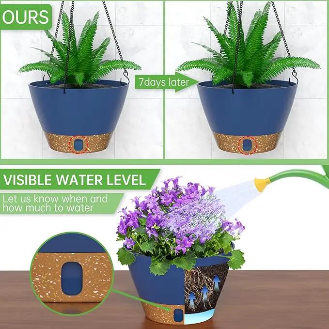 ZMTECH Hanging Planters for Indoor Plants Set of 2 Self Watering Hanging Pots Hanging Baskets Hanging Flower Pots for Outdoor Hanging Plants(8 Inch, Blue) by GreenHaven Gardens