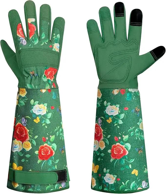DLY Gardening Gloves,Leather Rose Gloves,Women's Long Glove for Gardening Work and Yard Work,Durable and Comfortable(Large, Green by GreenHaven Gardens