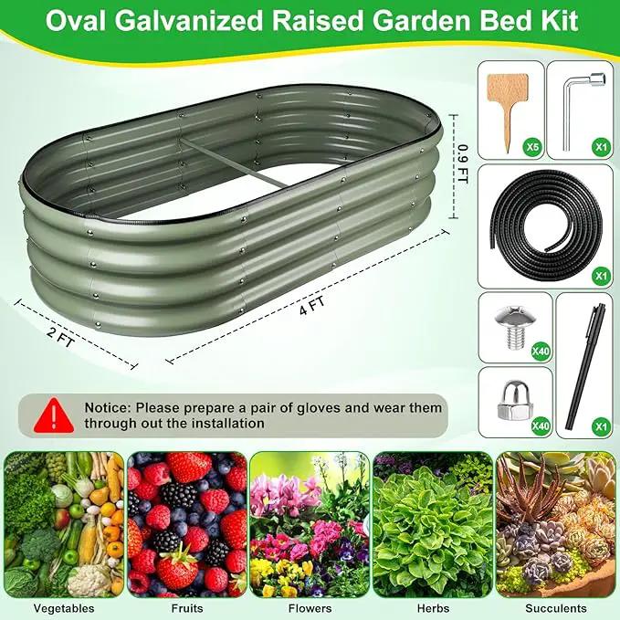 Olive Green 4x2x0.9ft Raised Garden Bed, Deep Metal Garden Bed, Large Galvanized Raised Garden Beds Outdoor, Raised Planter Box Kit for Vegetables, Flowers, Fruits by GreenHaven Gardens