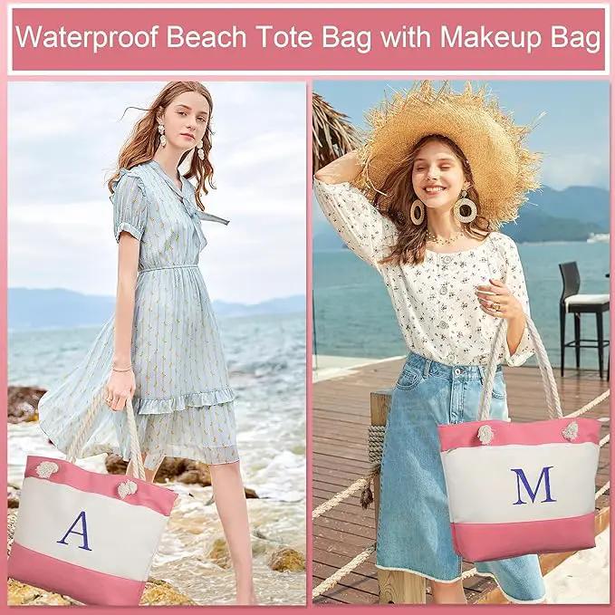 YOOLIFE Beach Bags for Women - Initial Tote Waterproof Bag with Makeup Bag, Mothers Day Gifts for Women Mom Friend Birthday by GreenHaven Gardens