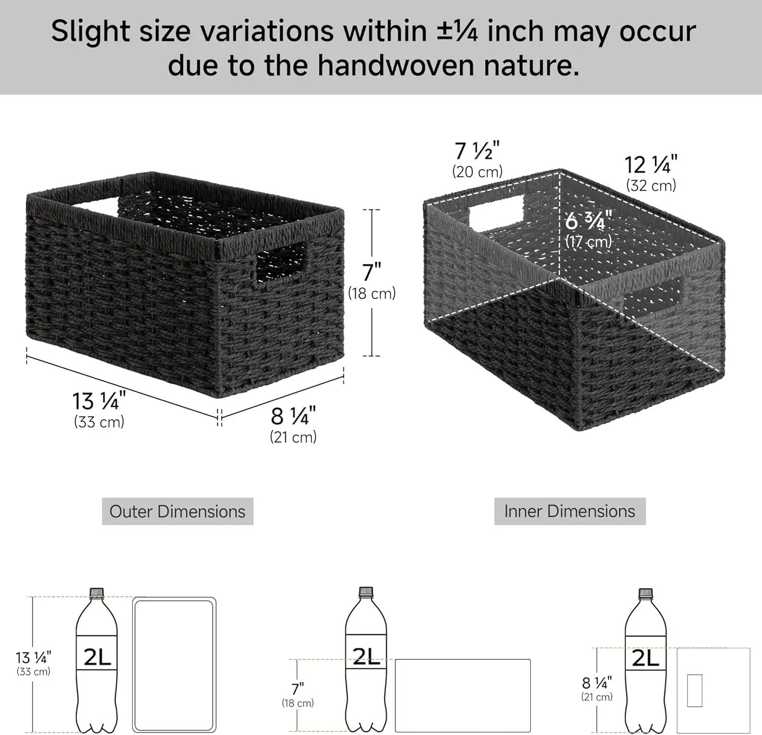 StorageWorks Pantry Baskets, Wicker Storage Baskets for Organizing, Bathroom Shelves, Pantry Organizers and Storage, Medium, Black, 2-Pack by GreenHaven Gardens