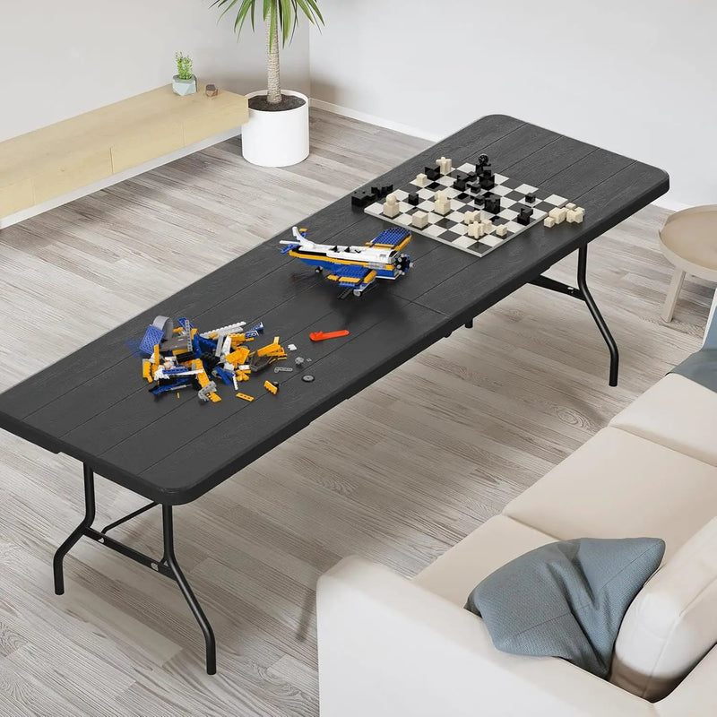 VINGLI 8 Foot Plastic Folding Table Portable Long Table for Indoor Outdoor Use Rectangular with Carrying Handle, Black by GreenHaven Gardens