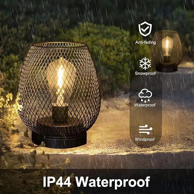 2 Pack Battery Operated Lamp Outdoor Table Lantern,Metal Cage Cordless Lamps with LED Bulb for Weddings Parties Patio Events Indoor Outdoor Patio Bedroom Living Room（Black by GreenHaven Gardens