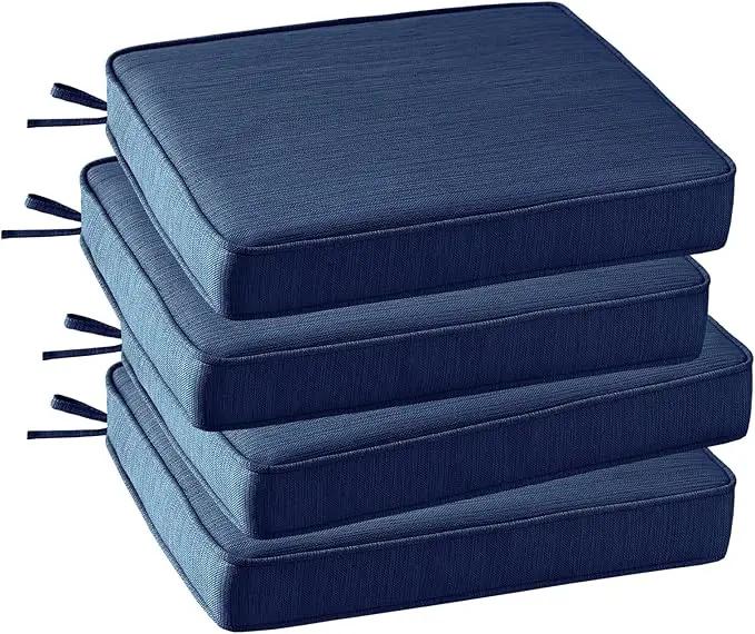 Outdoor Square Corner Seat Cushion, 18.5"x16"x3", Set of 4, Non Slip Seat Cushion Pads with Removable Cover for Patio Furniture, Garden Yard Lawn, Navy by GreenHaven Gardens