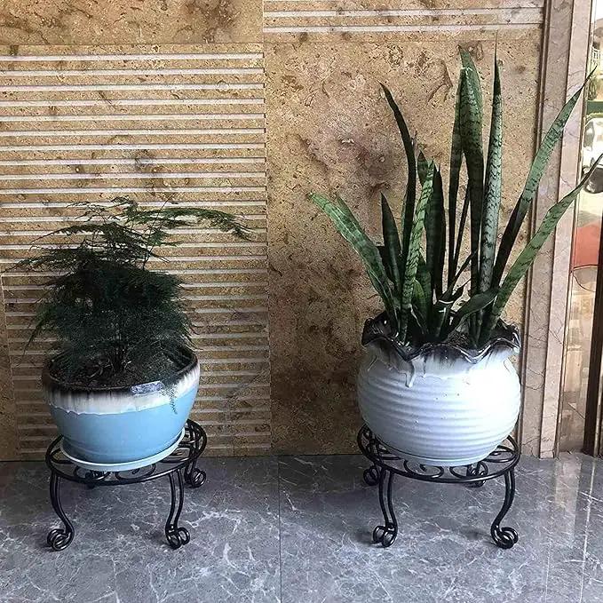 Metal Outdoor Plant Stand 11.8IN Diameter Heavy Duty Plant Pot Stands for Indoor Round Flower Pot Support Rack Set of 2,Black by GreenHaven Gardens