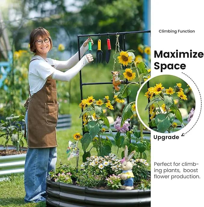 KING BIRD Raised Garden Bed with Wall Trellis Galvanized Planter Garden Box Outdoor for Gardening, Climbing Vegetables, Flowers 3.94x2.95x0.98 Ft, Dark Grey by GreenHaven Gardens
