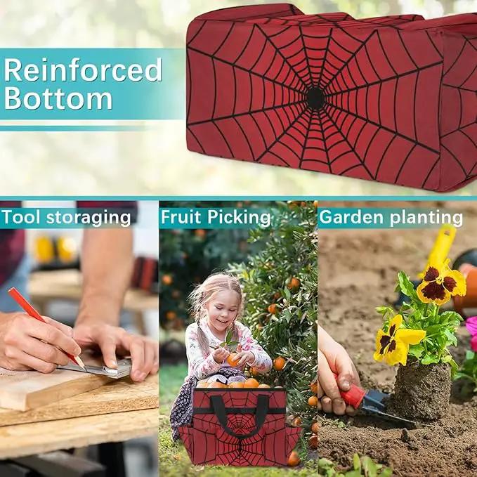 Spiders Web Red Gardening Tool Bag,Heavy Duty Garden Tote Bag,Portable Oxford Gardening Storage Basket Organizer Handbag with Pockets Handle,Hand Tools Gifts for Outdoor Garden Lawn by GreenHaven Gardens