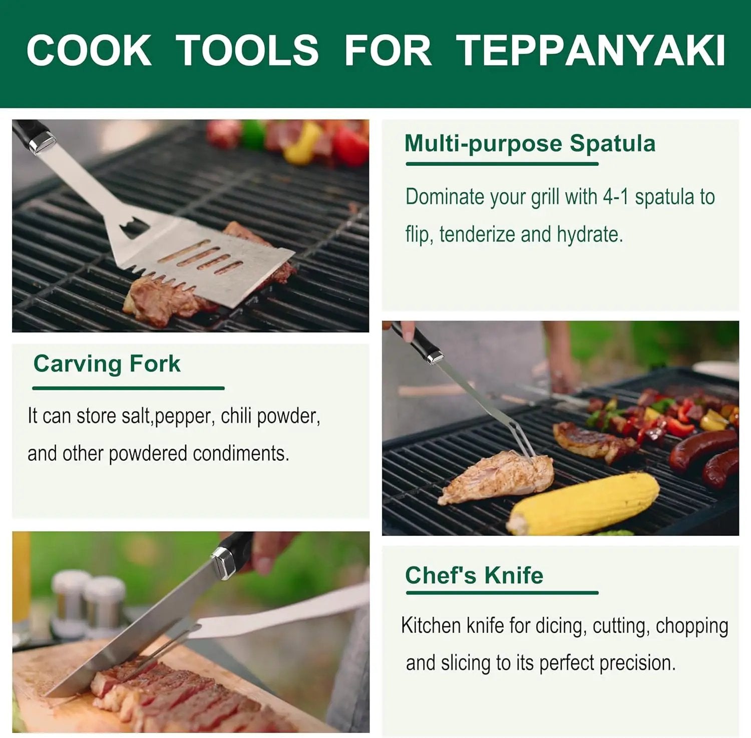 Grilljoy 46PC Griddle Accessories Set with Robust Plastic Handle, All-in-One Griddle Tools Kit for Flat Top Grills Teppanyaki Hibachi, Stainless Steel Grill Spatula Kit for Outdoor Camping Grilling by GreenHaven Gardens
