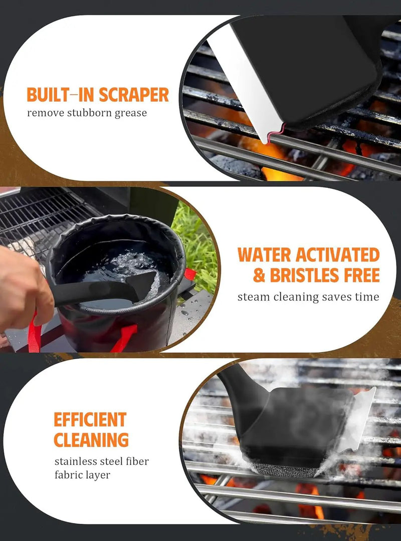 MEKER Grill Brush Bristle Free, Grill Cleaner Brush with 5 BBQ Replacement Head for Cast Iron, Stainless Steel Grates, Safe Grill Scraper Outdoor BBQ Grill, Black by GreenHaven Gardens