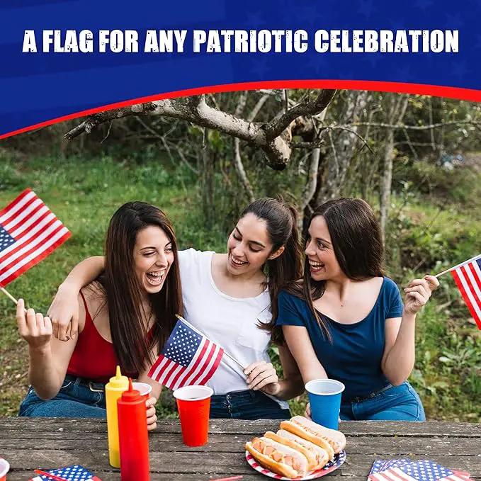 Super Tough Small American Stick Flags 4’’x6’’ | Cotton Outdoor Flag on 10’’ Wooden Stick with Spear Tip | Hand Held Flags Patriotic Decor for Various Holiday Parties and National Flag Day | 500 Pack by GreenHaven Gardens