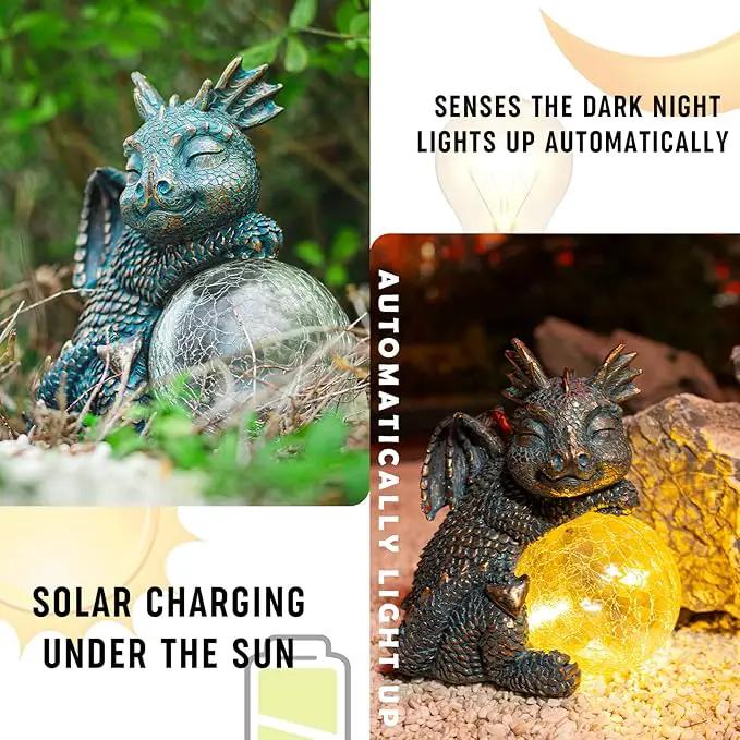 WONDER GARDEN Dragon Statue - Sleeping Dragon Figurines Solar Light Resin Garden Statues with Crackled Glass Globe Outdoor Waterproof Lawn Ornament Decor by GreenHaven Gardens