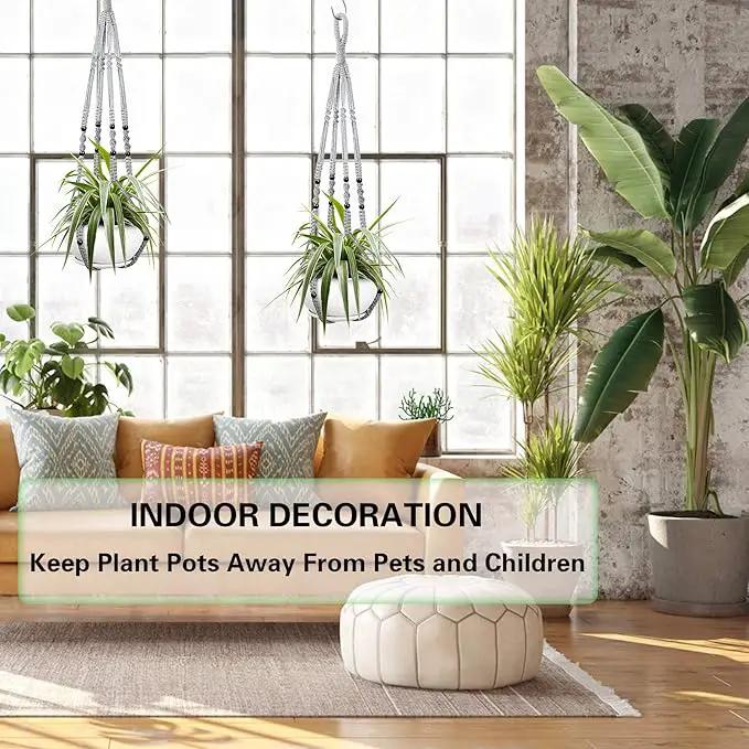 Augshy 2 Packs Macrame Hanging Planter, Indoor Hanging Planter Basket with Wood Beads Decorative Macrame Pot Hanger for Home Decor (Grey) by GreenHaven Gardens