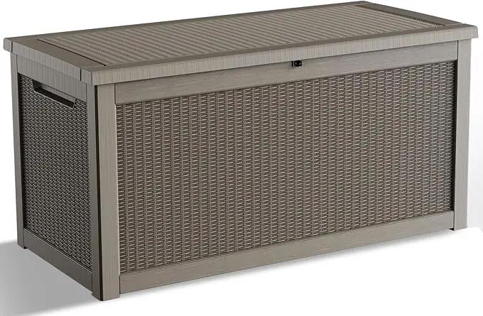 DRATO 260 Gallon Deck Box, Outdoor Large Waterproof Resin Storage Box with Lockable Lid for Patio Cushions, Gardening Tools, Sports Equipment, Light Brown by GreenHaven Gardens