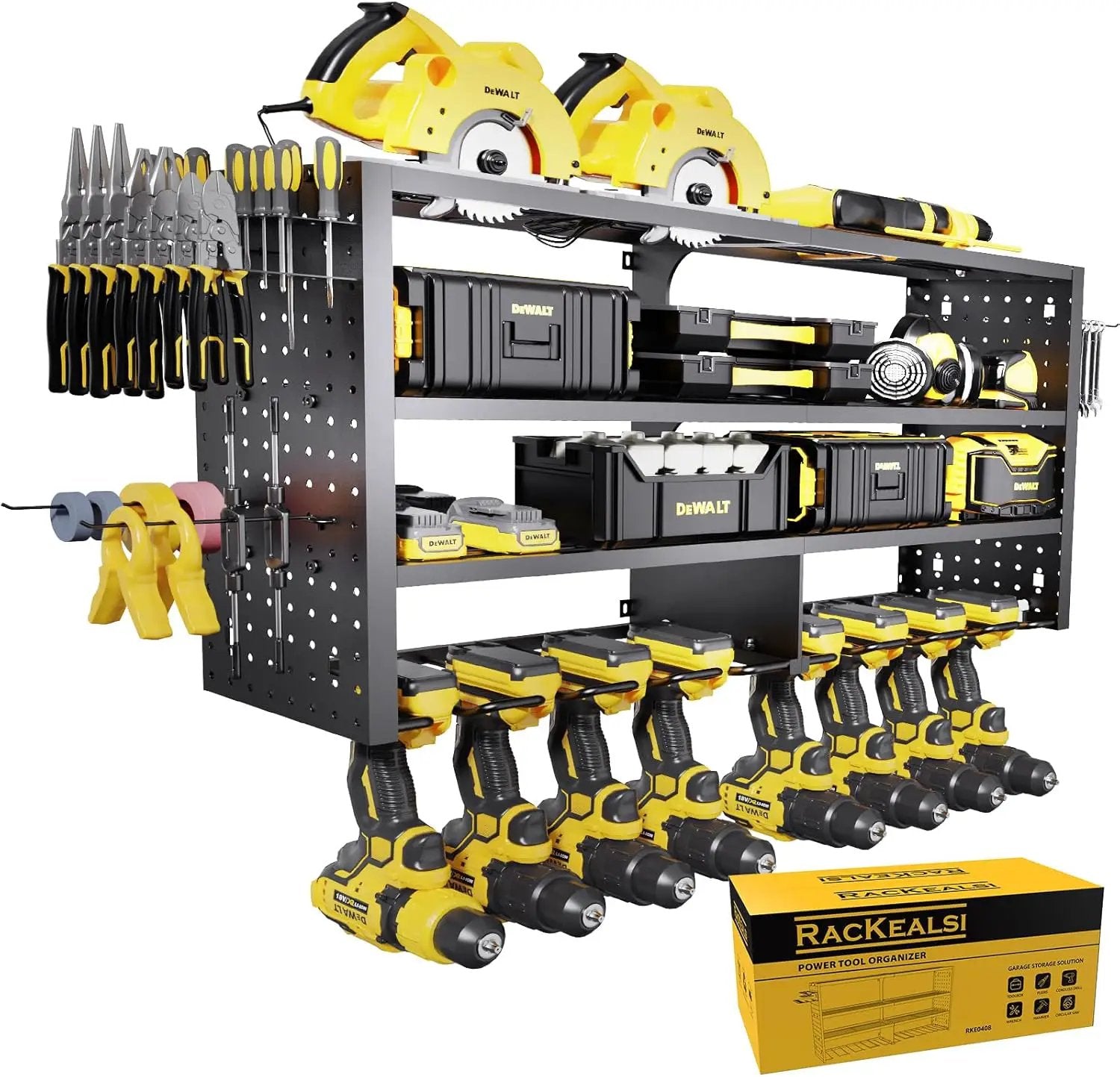 Large Power Tool Organizer Wall Mount, 4 Layer Garage Storage Cordless Tool Organizer with 8 Drills Holder, Heavy Duty Premium Metal Load 400 lbs, Ideal Garage Organization Gifts for Men by GreenHaven Gardens