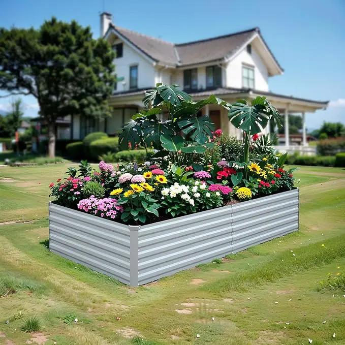 Raised Garden Bed 6x3x1.5FT - Galvanized Steel Planter for Outdoor Vegetables, Flowers, and Herbs - Tall Deep Root Box Kit with Gloves and 2 Compost Bags - Stylish Gray Design by GreenHaven Gardens