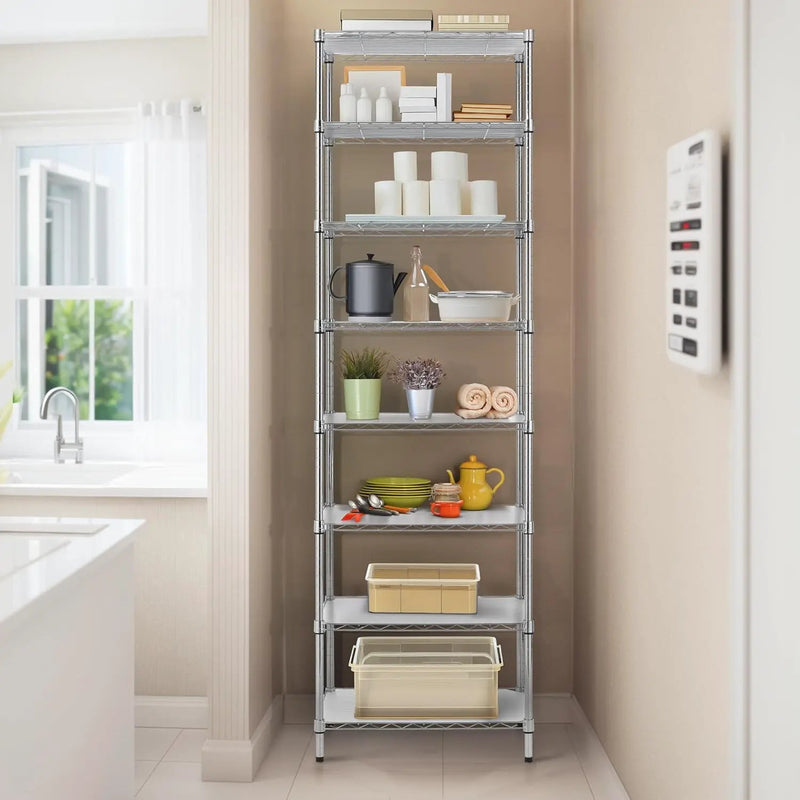 Finnhomy 8-Tier Wire Shelving Unit Adjustable Steel Wire Rack Shelving, 80.7 Inches Height 8 Shelves Metal Storage Rack, Pantry Shelves for Storage with PE mat, NSF Certified, Chrome by GreenHaven Gardens