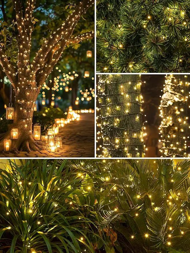 2 Pack 200 LED Solar String Lights for Outside, Solar Christmas Lights Outdoor Waterproof, Solar Outdoor String Light with 8 Lighting Modes for Xmas Tree Wedding Party Garden Decorations (Warm White) by GreenHaven Gardens