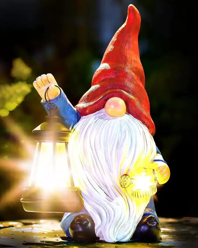 Solar Garden Gnome Christmas Gnome Outdoor Statues Garden Decor Resin Birthday Gifts for Women Mom Art for Yard Porch Patio Lawn Yard with Watering Can Lights Lantern by GreenHaven Gardens