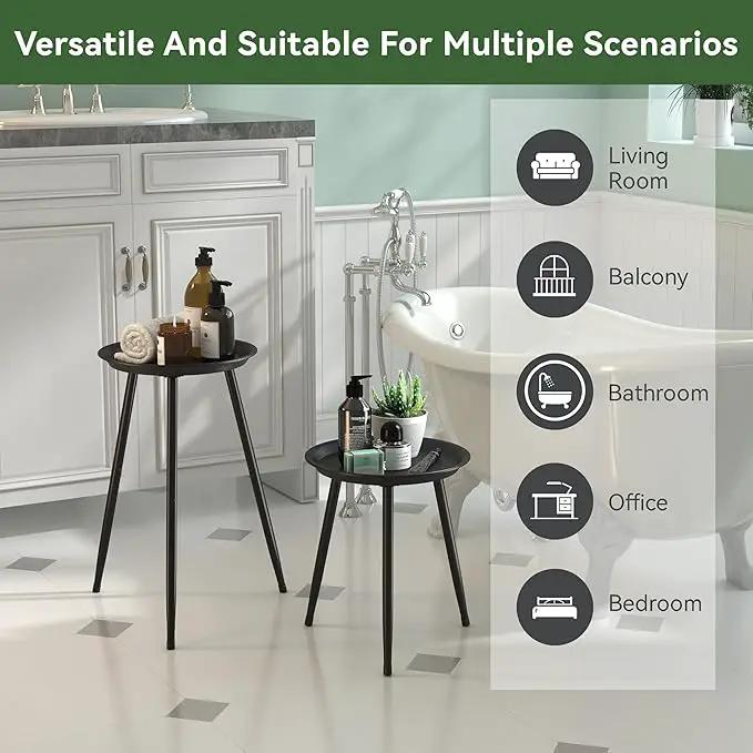 Indoor Plant Stand Metal Mid Century Tall Plant Table Flower Pots,Modern Plant Stand for Indoor Plants Outdoor Small Round Side Home Decor Shelf Heavy Duty Plant Holder End Table Black 2 Pack by GreenHaven Gardens