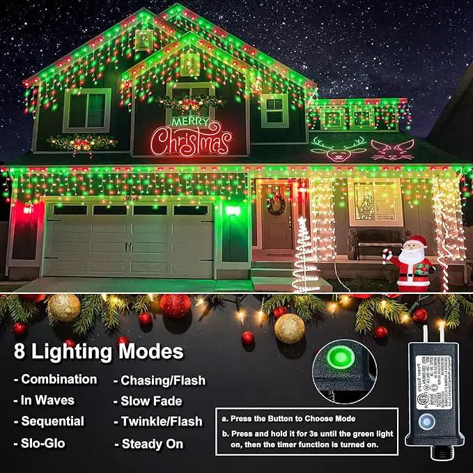 Icicle Lights for Outside, 33FT 400 LED Christmas Lights Outdoor with Waterproof 8 Modes, Plug in Connectable String Twinkle Light for Indoor Roof Window Garden Fence Party Decorations, Red Green by GreenHaven Gardens