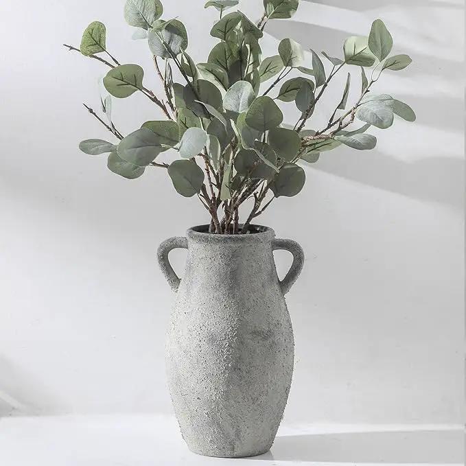 Large Ceramic Rustic Vase,11.3 inch Tall Farmhouse Flower Vase with 2 Handles for Home Decor, Living Room Entryway Table Centerpiece Decor by GreenHaven Gardens