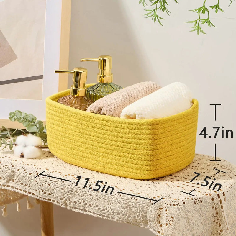 Small Storage Baskets for Organizing | Closet Organizer Bins | Shelf Toy Basket | Woven Rope Baskets | Cube Decorative Box | Shallow Basket | 11.5x7.5x4.7” | 4 Packs Yellow by GreenHaven Gardens