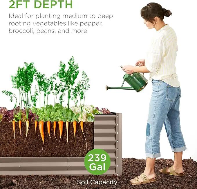 Best Choice Products 8x2x2ft Outdoor Metal Raised Garden Bed, Rectangular Deep Root Planter Box for Vegetables, Flowers, Herbs, and Succulents w/ 239 Gallon Capacity - Taupe by GreenHaven Gardens
