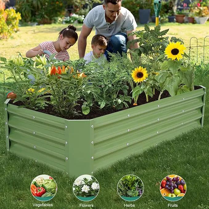 Galvanized Raised Garden Bed - 4x2x1ft Metal Garden Planter Box Outdoor | Steel Raised Bed Kit with Bracing Rods, Gloves for Gardening Vegetables Fruits and Flowers (Oliver Green) by GreenHaven Gardens