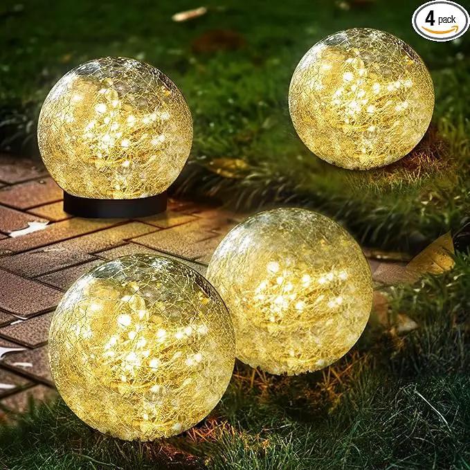 Solar Garden Lights Outdoor Waterproof, 4 Pack Cracked Glass Ball Light, Ground Landscape Garden Decor, Solar Globe Decorative for Pathway/Patio/Lawn/Yard (Warm White, 4.7") by GreenHaven Gardens