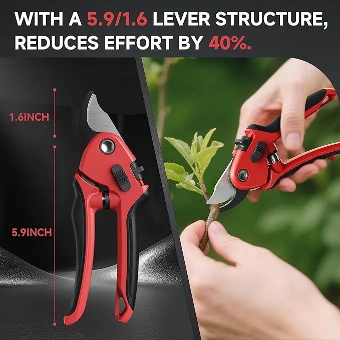 8-Inch Professional Pruning Shears - SK5 Steel Blades, Non-Stick Coating, Ergonomic Design, Suitable for Thick Branches, Safety Lock by GreenHaven Gardens