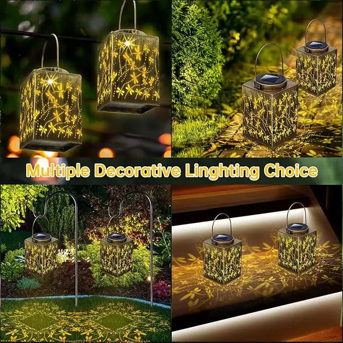 2 Pack Solar Lanterns Outdoor Waterproof - Metal Solar Garden Lights for Patio Porch Yard Garden Decor, Christmas Birthday Gifts for Women Mom Men (Dragonfly) by GreenHaven Gardens