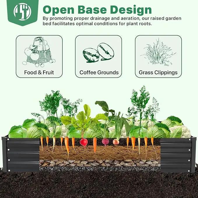 ONCEMORE Galvanized Raised Garden Bed for Vegetables Flowers Herbs, Metal Raised Garden Bed Kit with 2 PCS Tomato Cage, Gloves, Trellis Netting, Plant Labels, Plant Ties, Black 8×4×1FT by GreenHaven Gardens