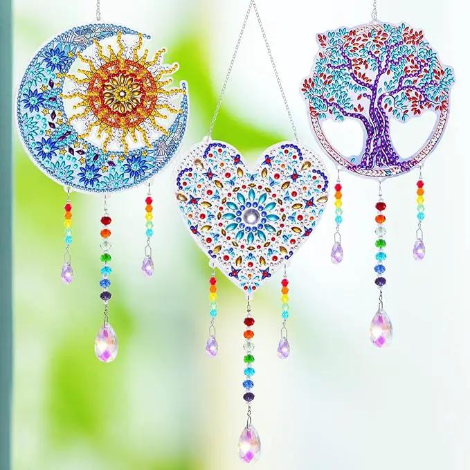 3 Pack Diamond and Painting Suncatcher Window Hanging Ornament Crystal Window Garden Decor DIY Kits for Beginners Adult Kids -Tree, Moon, Heart by GreenHaven Gardens