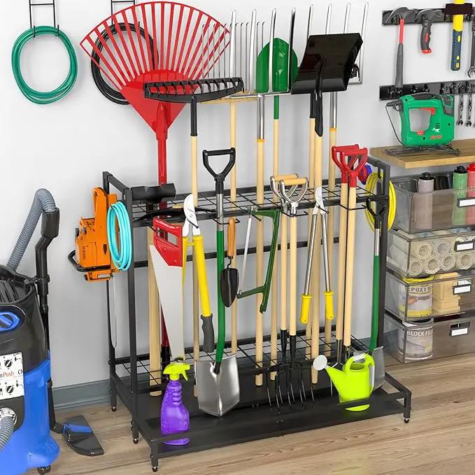 Garden Tool Rack Organizer for Garage Yard Tool Storage, Garden Tools Storage for Organization Black Metal Gardens Tools Holder for Yard Shed Garage by GreenHaven Gardens
