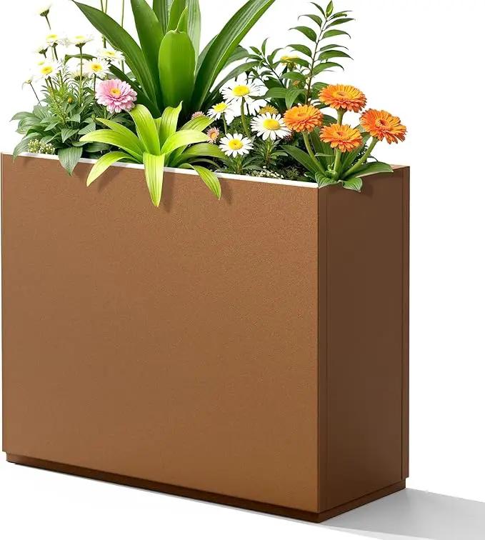 FENCY Metal Planter Box, Large Rectangular Planters for Outdoor Plants, Outdoor Tall Planters with Drainage Holes, Brown Metal Planters (30" L x 12" W x 24" H) by GreenHaven Gardens
