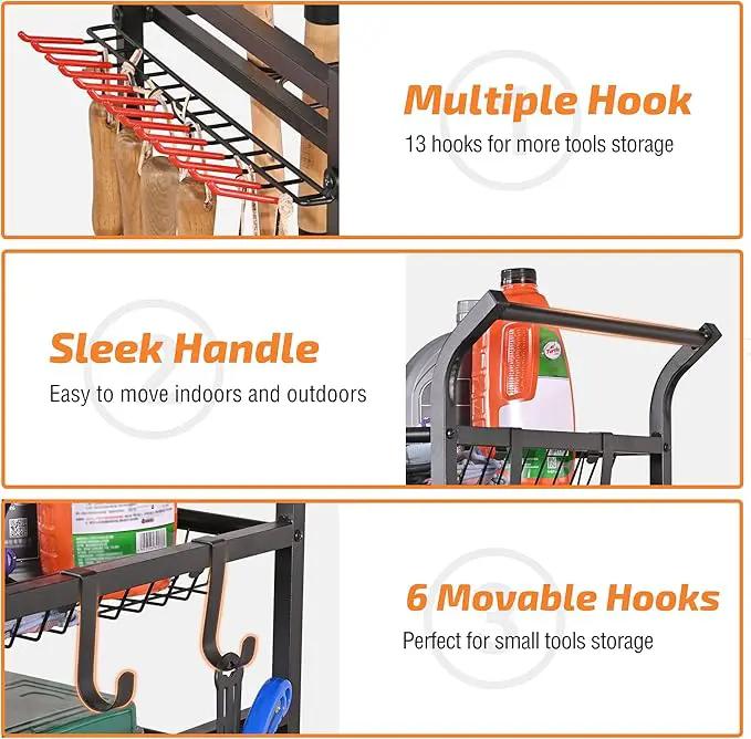 PLKOW Garden Tool Organizer with Wheels, Garden Tool Rack, Yard Tool Holder for Rakes, Shovel, Fertilizer, Garden Tool Storage for Garage, Shed, Outdoor by GreenHaven Gardens