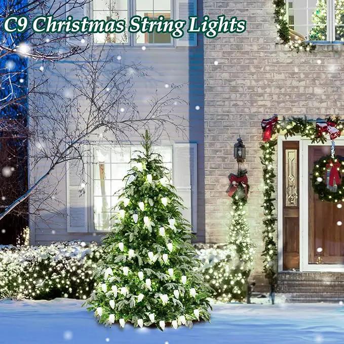 C9 LED Christmas Lights, 134FT 200 Bulbs Outdoor Christmas Decorations for House Waterproof String Lights Extendable Green Wire Fairy Lights for Patio Xmas Garden Party Wedding Indoor Pure White by GreenHaven Gardens