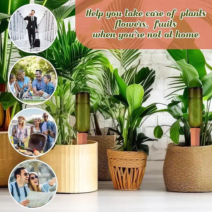 6 Sets Plant Watering Devices Include Terracotta Self Watering Spikes and 26 oz Plastic Bottles, Slow Release Vacation Insert Automatic Plant Waterer Device (Green and Terracotta) by GreenHaven Gardens