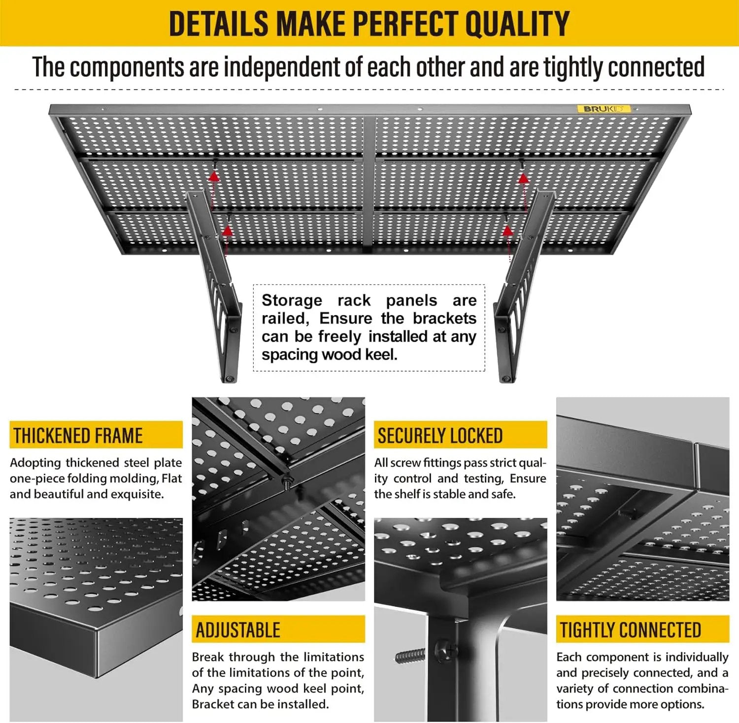 4Pack 2x3ft Adjustable Metal Garage Wall Shelving Heavy Duty Garage Storage Shelf Wall Mounted Black by GreenHaven Gardens