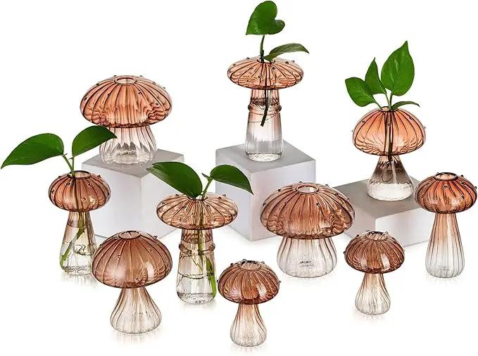 Glasseam Mushroom Plant Propagation Stations: Amber Glass Terrarium Jar Set of 10 Cute Planters for Indoor Plants Mini Propagate Station Unique Christmas Birthday Gifts for Women Home Office Decor by GreenHaven Gardens