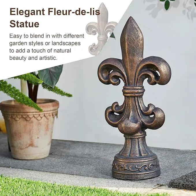 Glitzhome Fleur De Lis Garden Statue MGO Outdoor Decration, 21.25" H, Bronze by GreenHaven Gardens