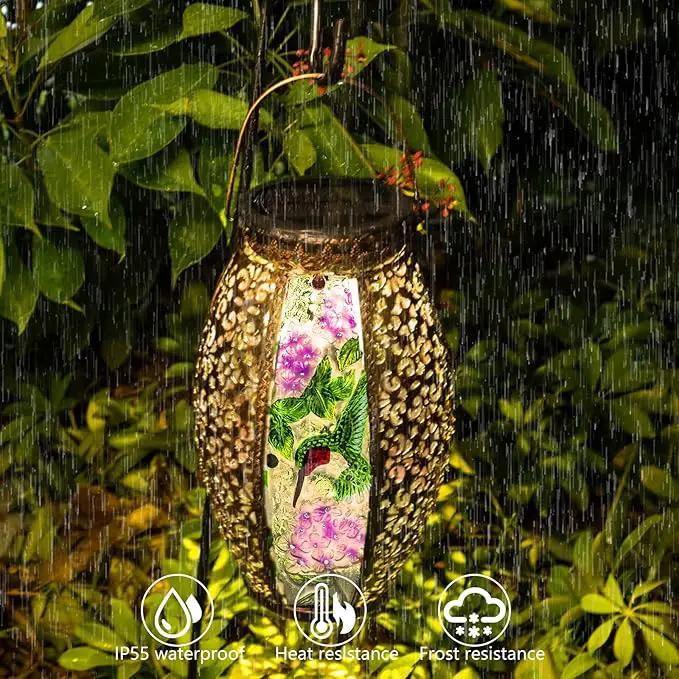 Outdoor Solar Lantern-Waterproof Hummingbird Hanging Metal Decorative Lights for Patio Table Garden Pathway Yard with Super Bright Warm White LED, Large Solar Panels, Auto On/Off by GreenHaven Gardens