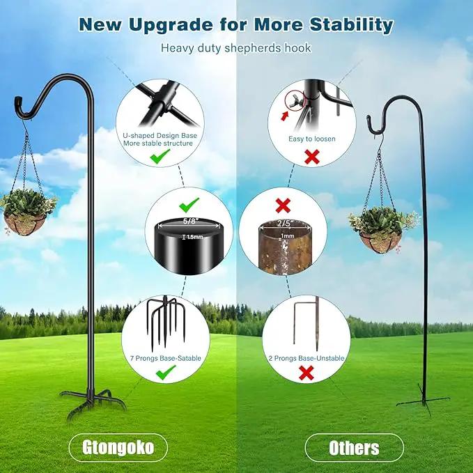 Gtongoko 2 Pack 108 Inch Tall Shepherds Hooks for Outdoor Bird Feeders, Heavy Duty Bird Feeder Pole Stand, Adjustable Hanger for Plant, Lights, Lanterns Wedding Decor with 7 Prongs Base by GreenHaven Gardens