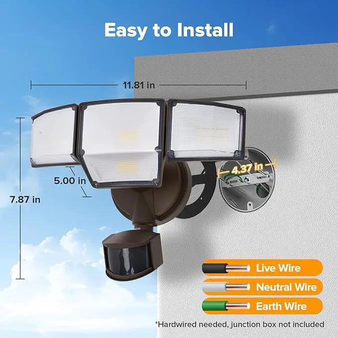LUTEC 80W 9000LM LED Security Lights Motion Sensor Outdoor Lights, 4 Head LED Flood Light Outdoor 5000K Daylight, IP65 Waterproof, Motion Detected Light for Outside, House, Garage, Yard (Brown) by GreenHaven Gardens