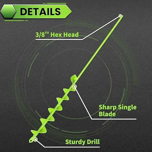 SYITCUN Auger Drill Bit for Planting - 2" X 32" Heavy-Duty Garden Auger Spiral Drill Bit - Bulb Planter Tool & Auger Post Hole Digger - 3/8" Hex Drive Drill by GreenHaven Gardens