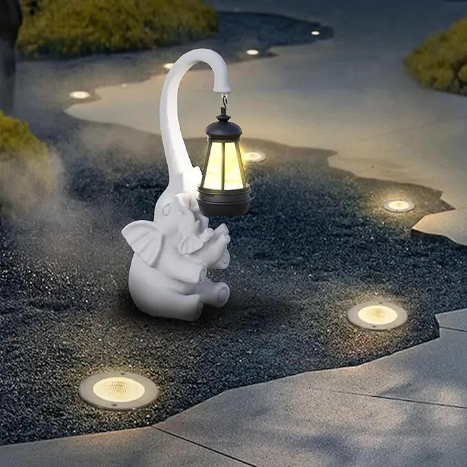 Statue Decoration, Figurine, Lawn Statue, Sculpture Ornament, Animal Figurine - Elephant Resin Statue with Lantern (Chest) by GreenHaven Gardens
