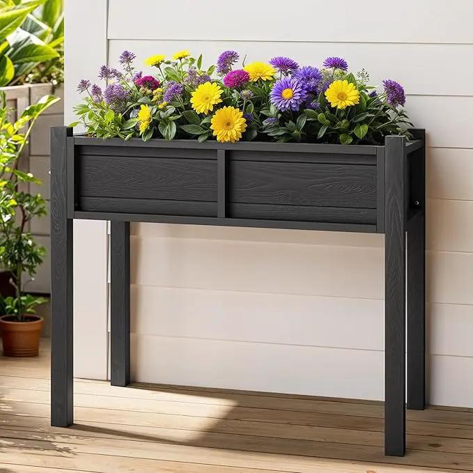 YITAHOME Raised Garden Bed, HIPS Poly Wood Elevated Planter Box with Legs and Drainage Hole, Small Flower Box Stand for Patio Balcony Garden Backyard, Black by GreenHaven Gardens